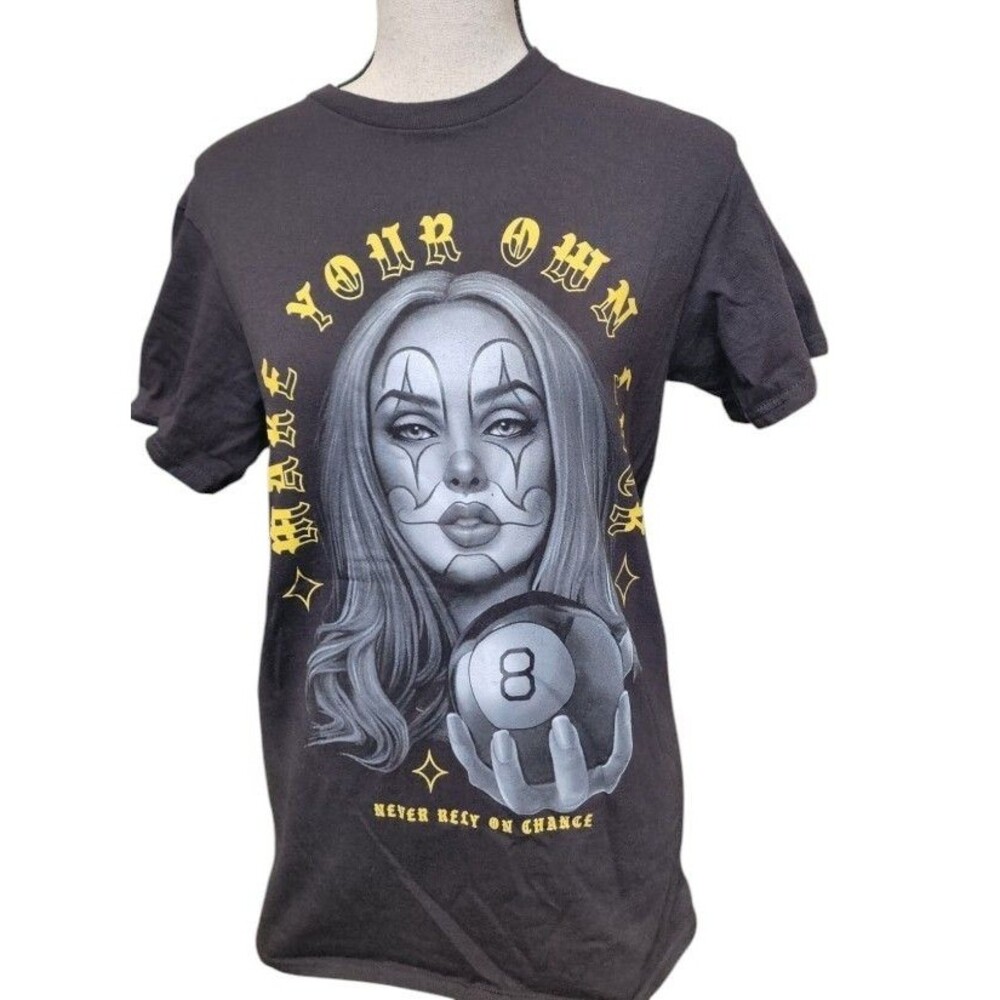 DOM 'Make Your Own Luck' Graphic Tee Size Small Black Clown Eight Ball